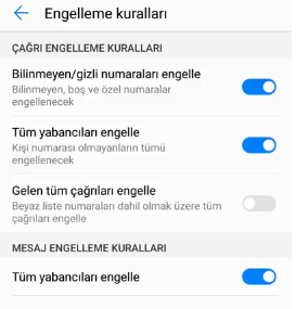 Huawei P9 lite numara engelleme 