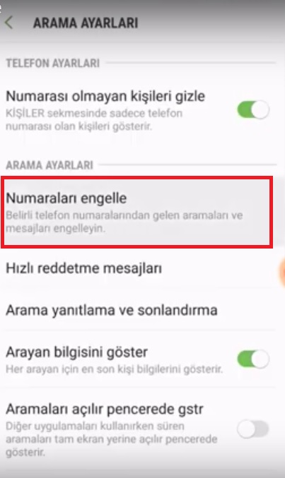 Samsung j3 numara engelleme