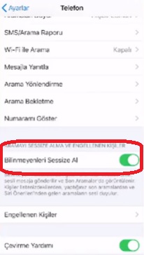 iPhone 8 gizli numara engelleme