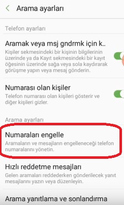 Samsung galaxy grand prime numara engelleme