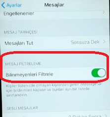 iPhone istenmeyen mesaj engelleme