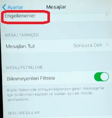 İphone engellenen mesajlar nerede 