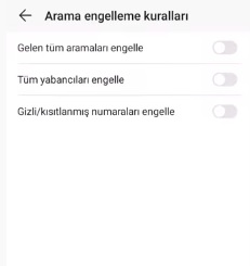 Huawei bilinmeyen numara engelleme