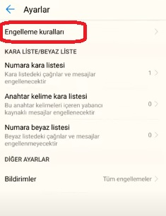 Huawei kayıtlı olmayan numara engelleme