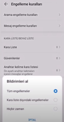 Huawei Kara Liste mesajları görme