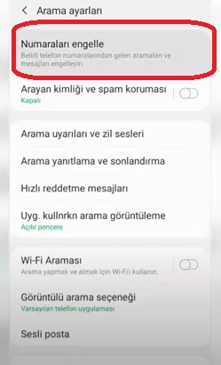 Rehberde kayıtlı olmayan numaraları engelleme Samsung