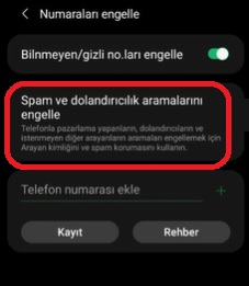 Samsung spam mesaj engelleme